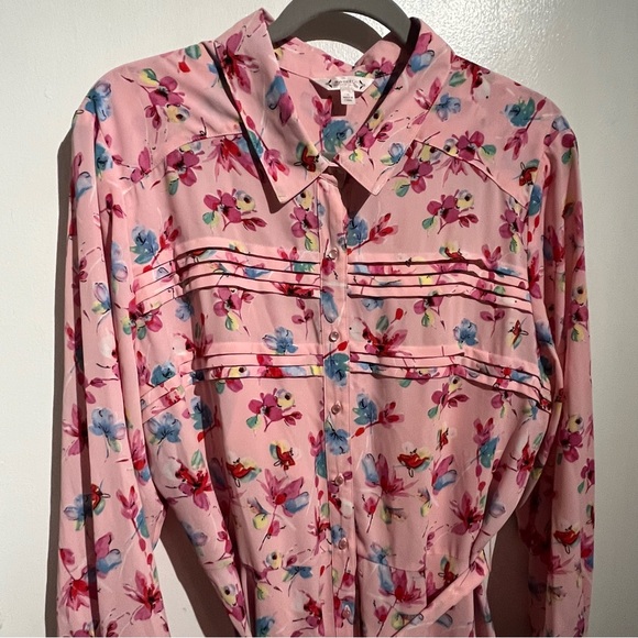 Nanette Lepore Pink Floral Long Sleeve Midi Dress Size 16 Coquette Romantic - Picture 4 of 16